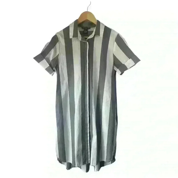 Chelsea & Theodore Women's Grey‎ White Striped Button Up T Shirt Dress Size S - Picture 1 of 13